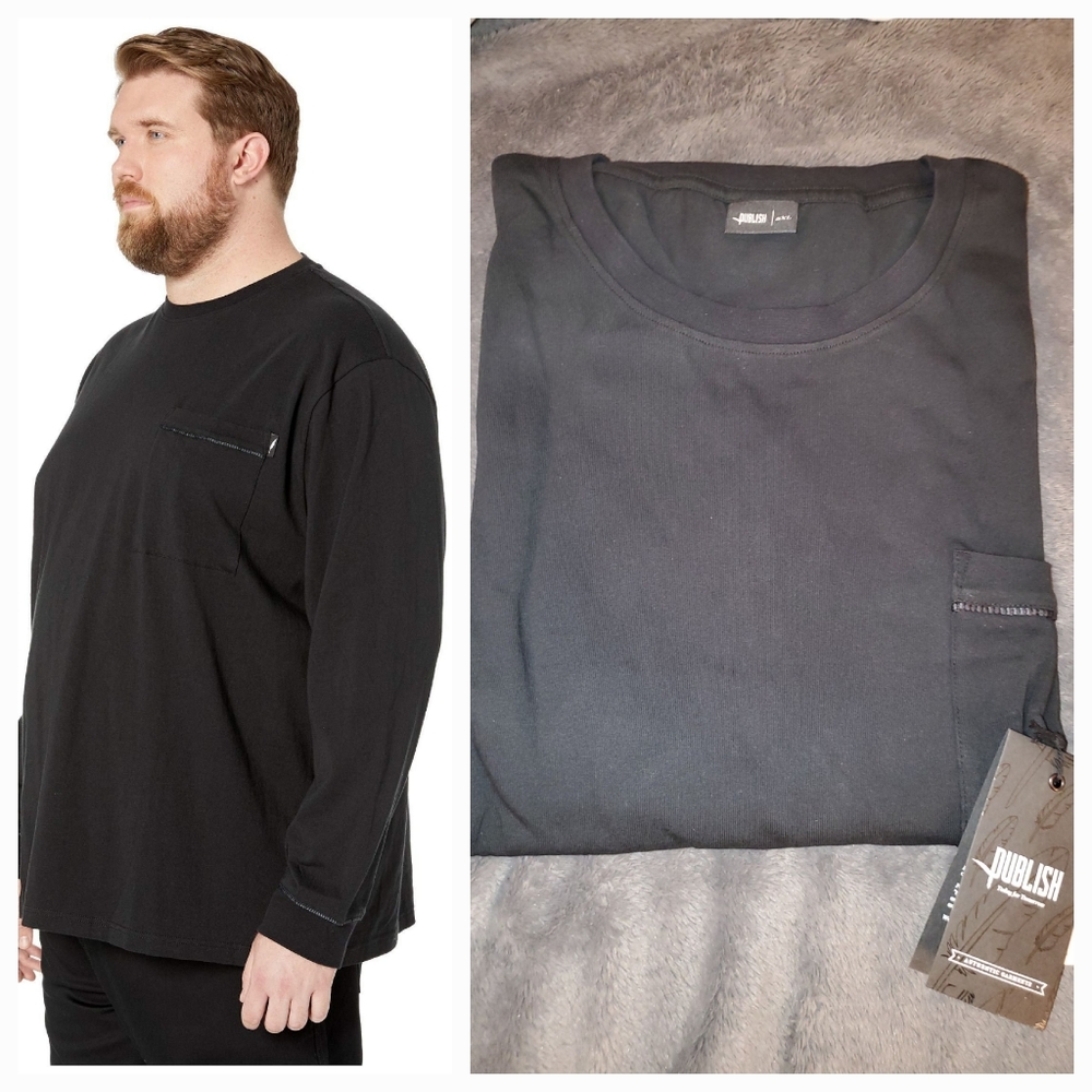 Publish Black Cotton Elward Long Sleeve Knit T-Shirt 5X Big & Tall